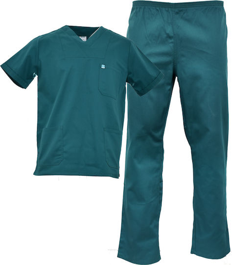 Alezi Unisex Σετ Ιατρικό Παντελόνι και Μπλούζα Πράσινο από Βαμβάκι και Πολυεστέρα