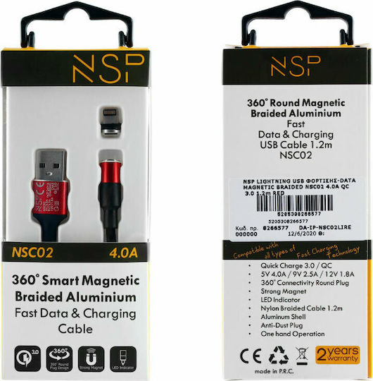NSP Braided USB to Lightning Cable Κόκκινο 1.2m