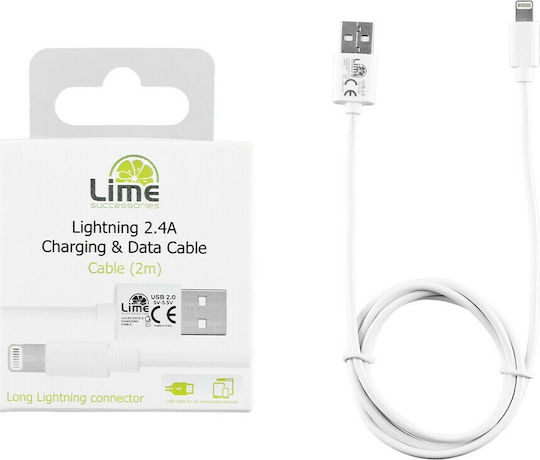 Lime LUL02 Редовна USB-A към Lightning кабел Бял 2м (65304)