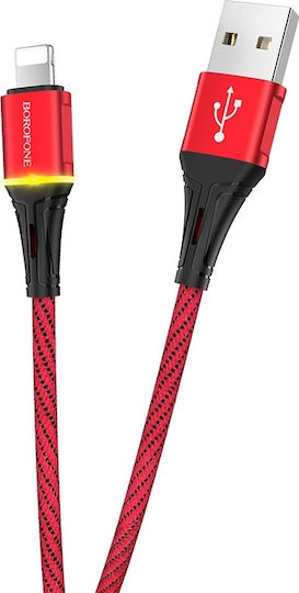 Borofone BU25 Braided / LED USB to Lightning Cable Κόκκινο 1.2m