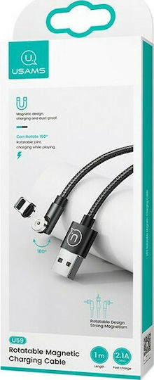 Usams SJ472 U59 Braided / Magnetic Detachable USB-A to Lightning Cable Black 1m (SJ472USB01)