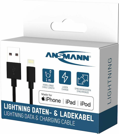 Ansmann Regular USB to Lightning Cable Μαύρο 1m (1700-0131)