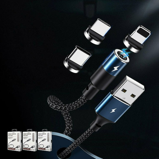 Remax Zigie RC-102i Μαγνητικό αποσπώμενο USB-A to Lightning Cable Μπλε 1.2m