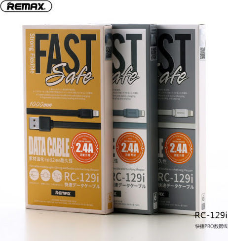 Remax Fast Safe RC-129i Flat USB-A la Cablu Lightning Gri 1m