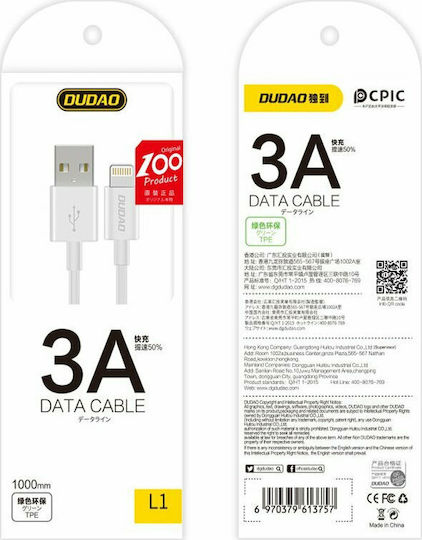 Dudao Regular USB to Lightning Cable Λευκό 1m (L1L)