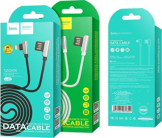 Hoco Angle (90°) / Stainless USB to Lightning Cable Μαύρο 1.2m (U42)