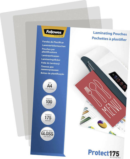 Fellowes A4 Glossy 175 Micron Ζελατίνες Πλαστικοποίησης Γυαλιστερές 100 microns 100τμχ