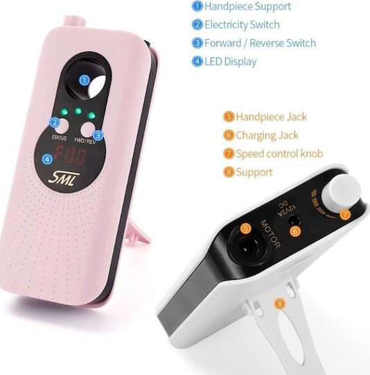 SML M6 Nail Drill Battery 30W Pink with 35000 Rotations per Minute