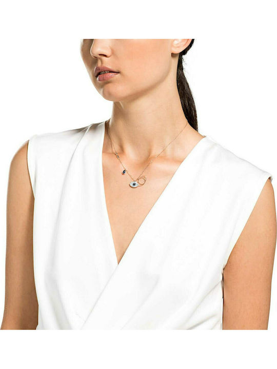 Swarovski Symbolic Evil Eye Κολιέ Ματάκι με Ροζ Επιχρύσωση Μπλε