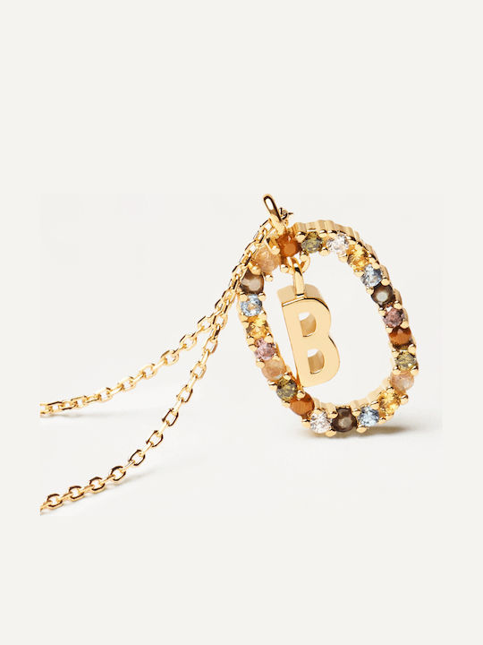 P D Paola Letter Collection ”B” Halskette Monogramm "B" aus Vergoldet Silber mit Perlen & Zirkon