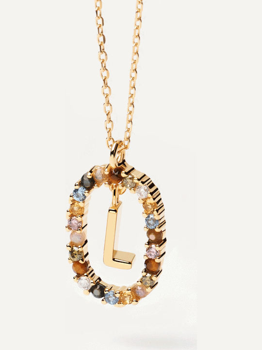 P D Paola Letter Collection "L" Monogram "L" from Gold Plated Silver with Pearls & Zircon