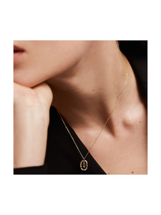 P D Paola Letter Collection "U" Necklace Monogram "U" from Gold Plated Silver with Pearls & Zircon