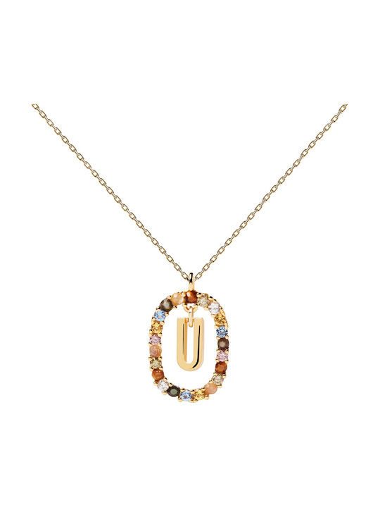 P D Paola Letter Collection "U" Necklace Monogram "U" from Gold Plated Silver with Pearls & Zircon