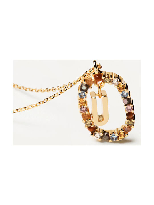 P D Paola Letter Collection "U" Necklace Monogram "U" from Gold Plated Silver with Pearls & Zircon