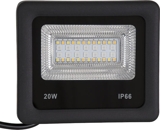 GloboStar Αδιάβροχος LED Προβολέας 20W Топло бяло 3000К WiFi IP66