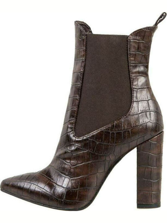 Arte Piedi Mercie 01860-4 Leather Women's Chelsea Boots with High Heel Brown Croco 01860/4