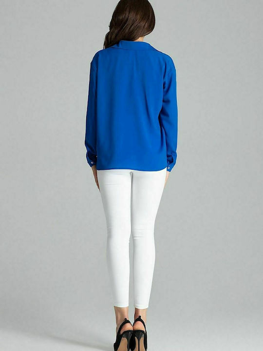 Lenitif L059 Women's Monochrome Long Sleeve Shirt Blue