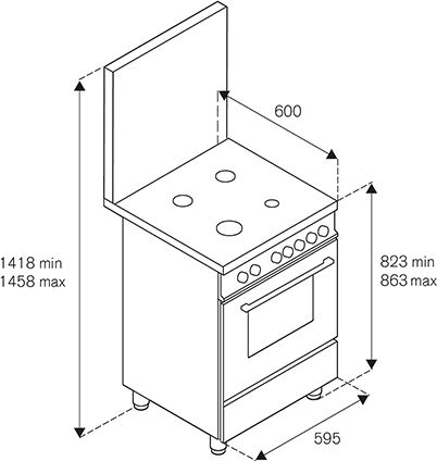 La Germania AM6 4C 61 C NE T Κουζίνα 56lt με Εστίες Υγραερίου Π59.5εκ. Inox