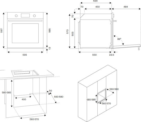Bertazzoni F60 5 MOD G K XS GPL Gaseinbauofen 76Es B59.5cm.