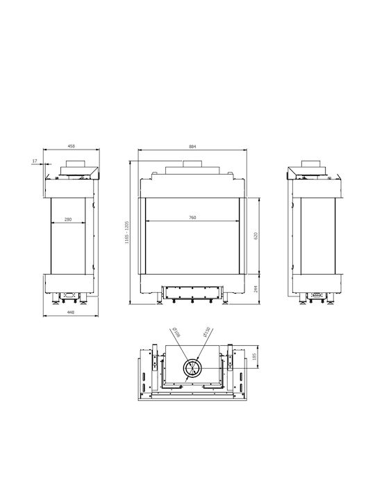 Kratki Leo LP 76 62 G31 37 MBAR Ενεργειακό Τζάκι Ξύλου 5.1kW Τρίπλευρο με Σταθερή Πόρτα