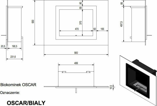 Kratki Oscar TUV Indoor Wall Mounted Bioethanol Fireplace White 90x23.1x63cm