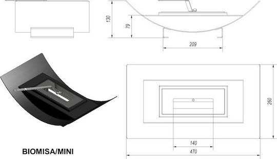 Kratki Biomisa Mini Tuv Indoor Desktop Bioethanol Fireplace Black 47x25x13cm