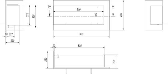 Kratki Delta L 900 Tuv Indoor Wall Mounted Bioethanol Fireplace Black 90x28x48cm