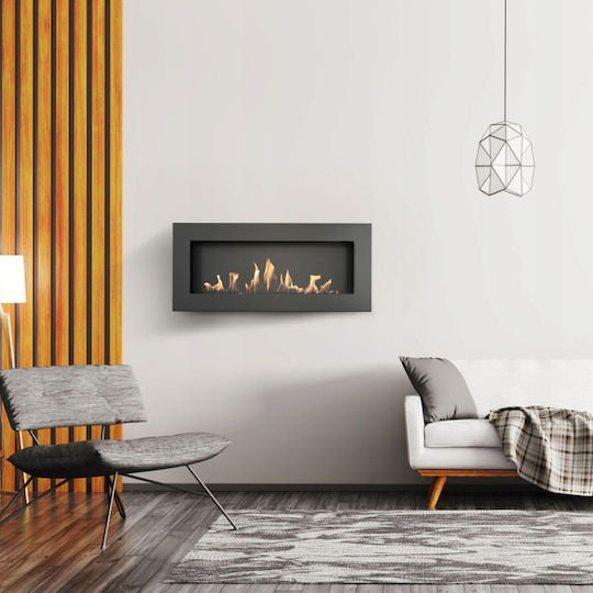 Kratki Delta 2 Slim Tuv Indoor Wall Mounted Bioethanol Fireplace Black 90x10.3x40cm