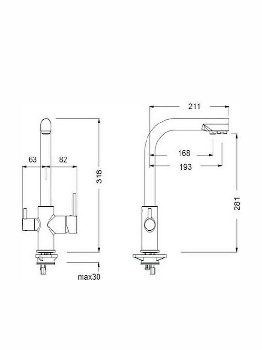 Eurorama Filter Tap Kitchen Faucet Counter Silver