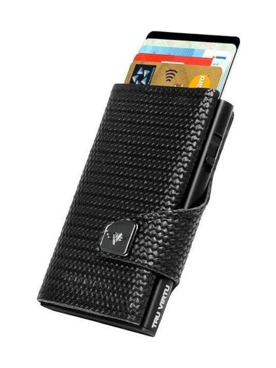 Click & Slide Δερμάτινο Ανδρικό Πορτοφόλι Καρτών με RFID και Μηχανισμό Slide Μαύρο