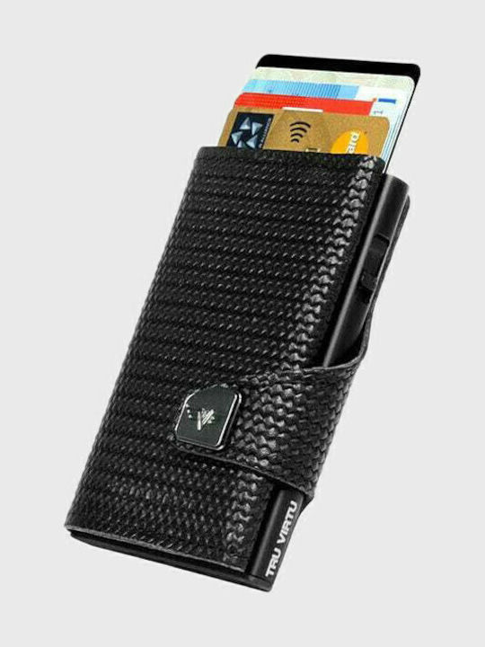 Click & Slide Δερμάτινο Ανδρικό Πορτοφόλι Καρτών με RFID και Μηχανισμό Slide Μαύρο