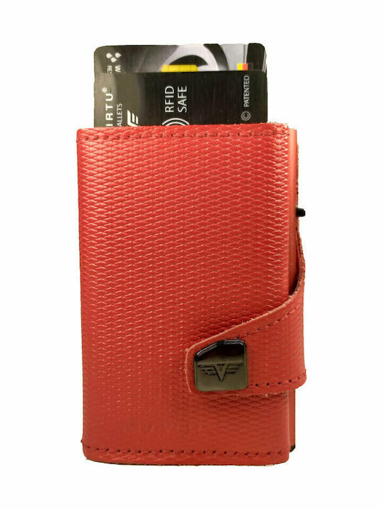 Click & Slide Кожен Мъжки Портфейл за Карти с RFID и Със Слайд Механизъм Червен