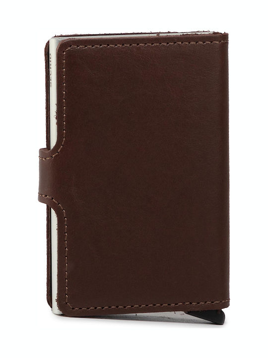 Miniwallet Original Δερμάτινο Ανδρικό Πορτοφόλι Καρτών με RFID και Μηχανισμό Slide Καφέ