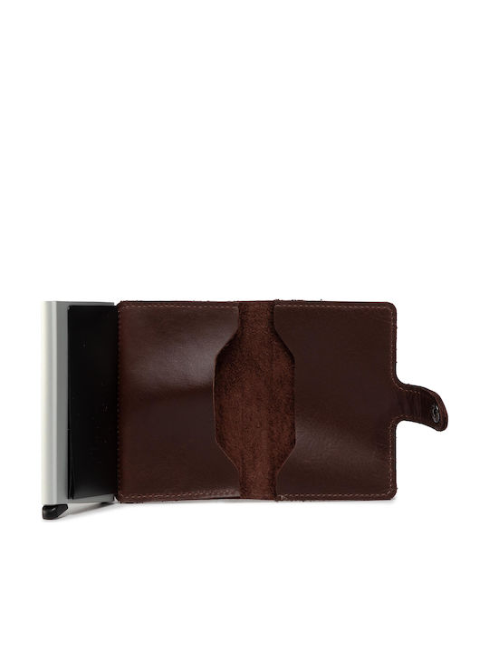 Miniwallet Original Δερμάτινο Ανδρικό Πορτοφόλι Καρτών με RFID και Μηχανισμό Slide Καφέ
