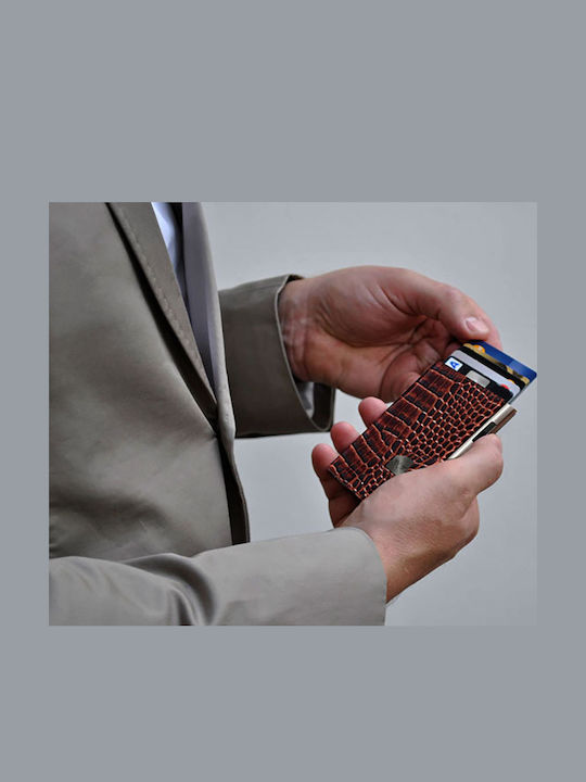 Click & Slide Δερμάτινο Ανδρικό Πορτοφόλι Καρτών με RFID και Μηχανισμό Slide Καφέ