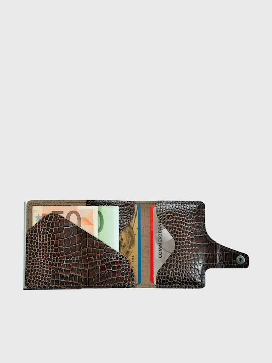 Click & Slide Δερμάτινο Ανδρικό Πορτοφόλι Καρτών με RFID και Μηχανισμό Slide Καφέ