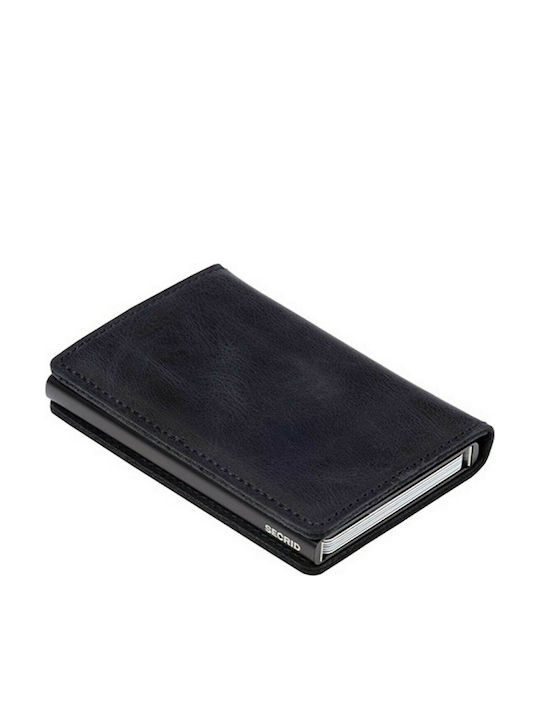 Slimwallet Vintage Leather Men's Wallet Cards with RFID and Slide Mechanism Black