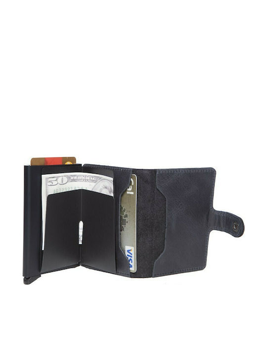 Miniwallet Vintage Δερμάτινο Ανδρικό Πορτοφόλι Καρτών με RFID και Μηχανισμό Slide Μαύρο