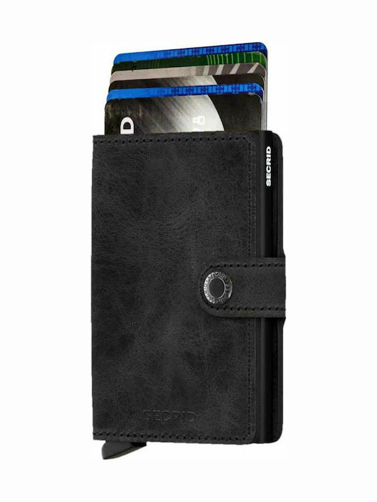 Miniwallet Vintage Δερμάτινο Ανδρικό Πορτοφόλι Καρτών με RFID και Μηχανισμό Slide Μαύρο