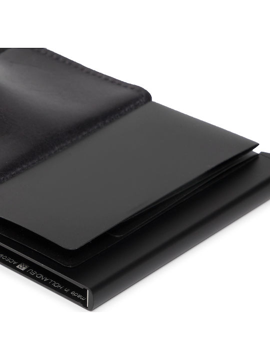 Miniwallet Vintage Δερμάτινο Ανδρικό Πορτοφόλι Καρτών με RFID και Μηχανισμό Slide Μαύρο