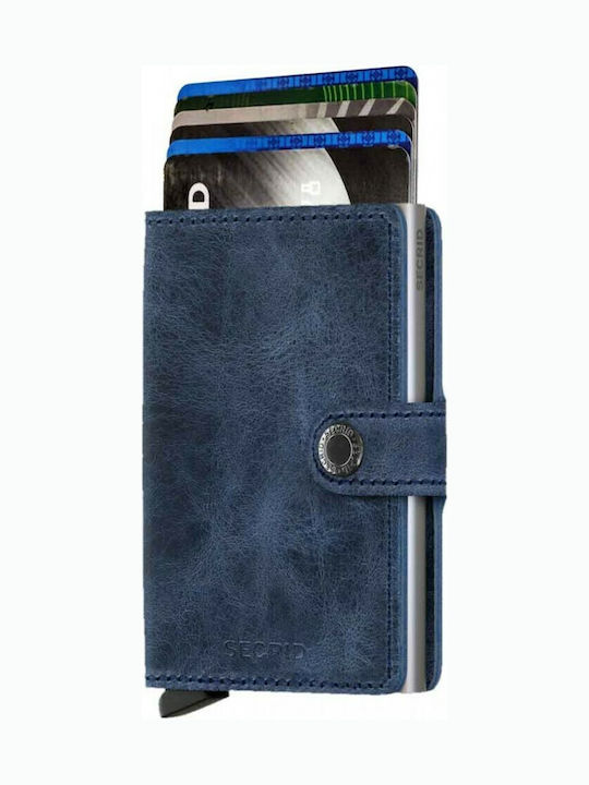 Miniwallet Vintage Δερμάτινο Ανδρικό Πορτοφόλι Καρτών με RFID και Μηχανισμό Slide MV-Blue
