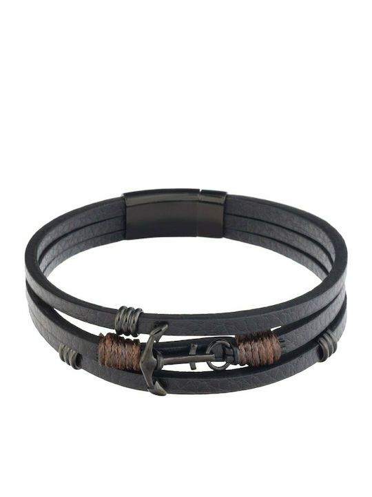 U.S. Polo Assn. Herren Armband mit Design Verankerung aus Leder