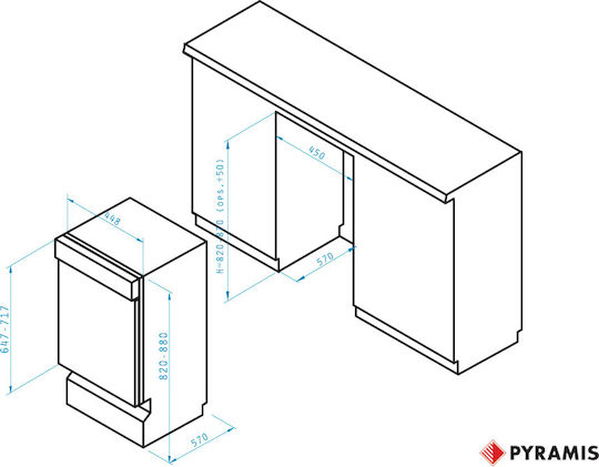 Pyramis Built-in Dishwasher for 10 Place Settings W44.8xH82cm DWH 45SI