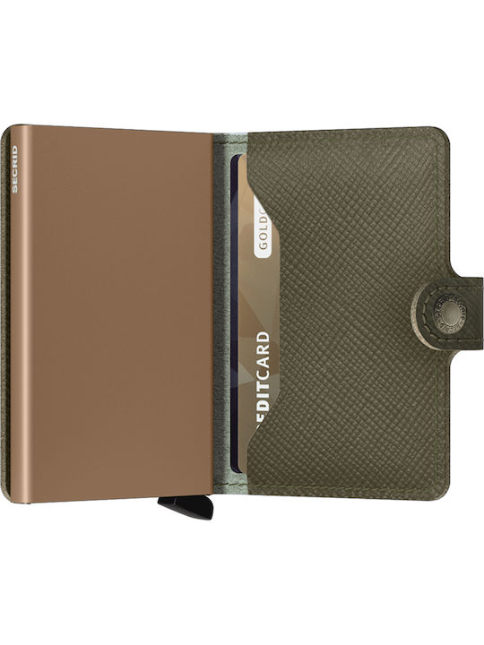 Miniwallet Leather Men's Wallet Cards with RFID and Slide Mechanism Khaki