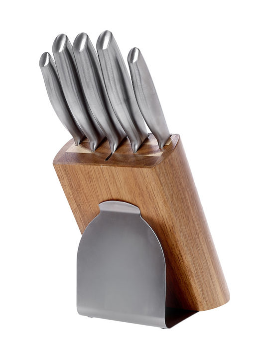 Cryspo Trio Acacia Knife Set with Block from Stainless Steel 5pcs