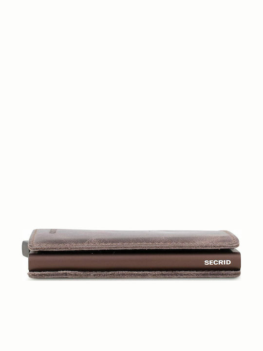 Slimwallet Vintage Leather Men's Wallet Cards with RFID and Slide Mechanism Coffee Open