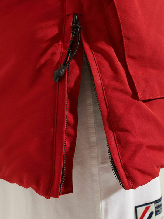 Code Everest Women's Long Parka Jacket for Winter with Detachable Hood Red