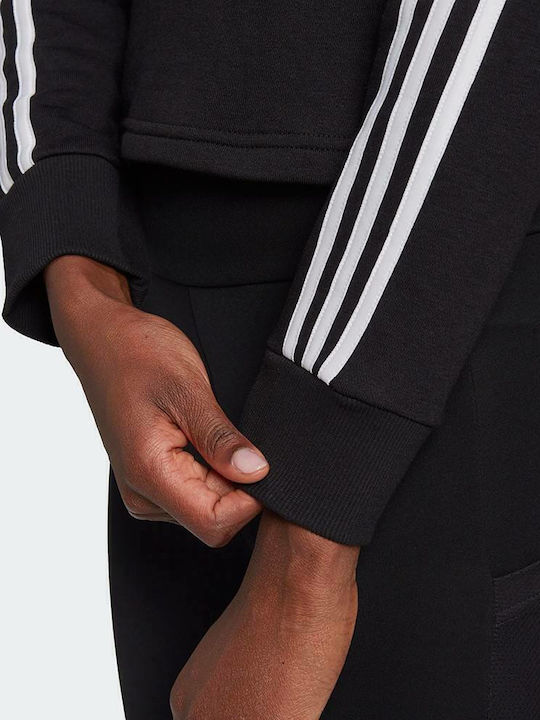 Essentials 3-Stripes Изрязан Дамски Суитшърт Худи Черен