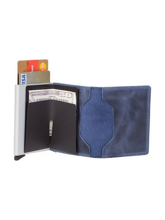 Slimwallet Vintage Leather Men's Wallet Cards with RFID and Slide Mechanism Blue