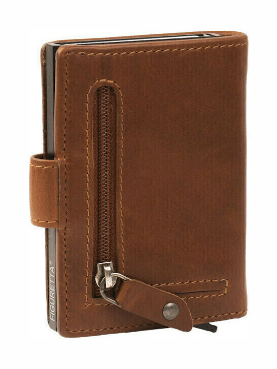 Loughton Leather Men's Wallet Cards with RFID and Slide Mechanism Tabac Brown